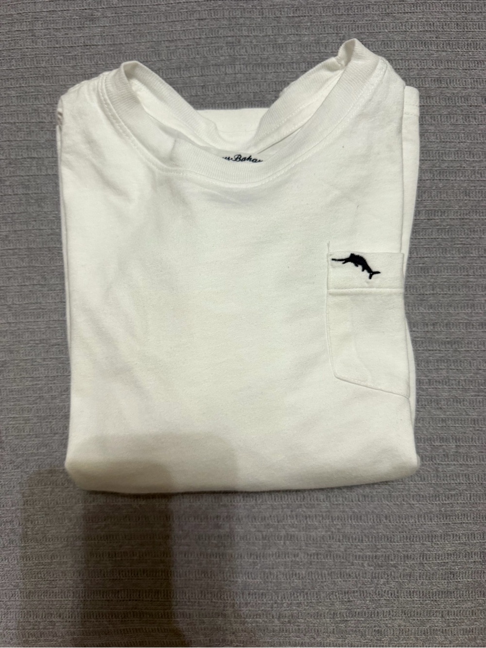 Tommy Bahama White Short Sleeve Pocket Tee with Navy Dolphin